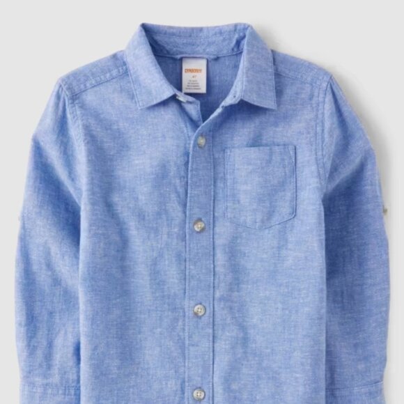 Gymboree Boys' Light Blue Linen Blend Long Sleeve Button Up NWT Linen Collection - Picture 1 of 7